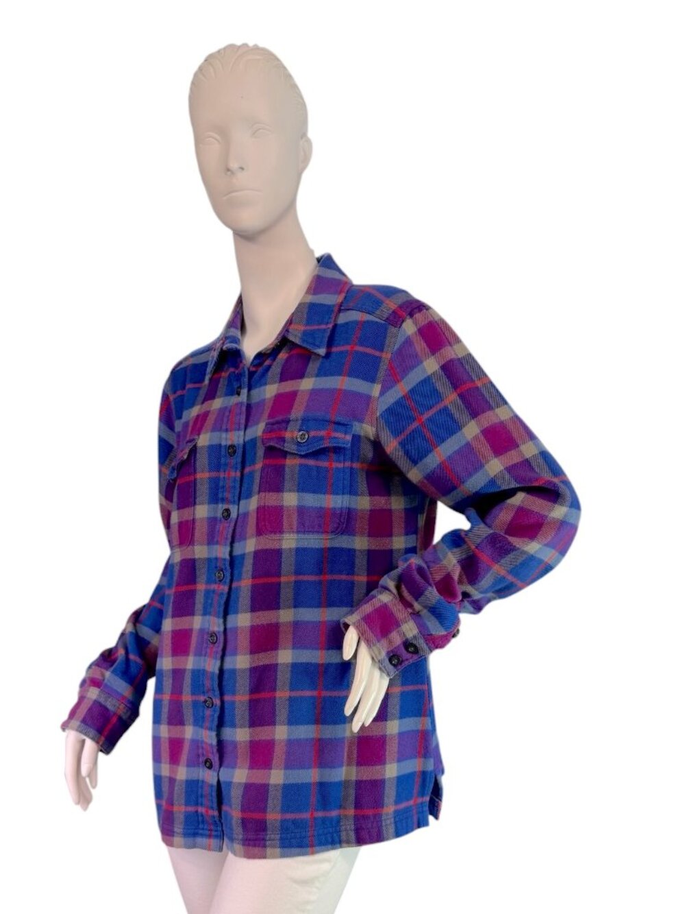 Patagonia Purple Blue Plaid Cotton Button Up Long Sleeve Fjord Flannel Shirt 10